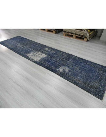 Vintage blue overdyed Turkish runner rug