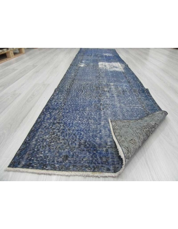 Vintage blue overdyed Turkish runner rug
