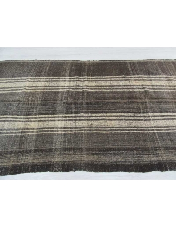 Vintage vertical striped black white Turkish kilim rug
