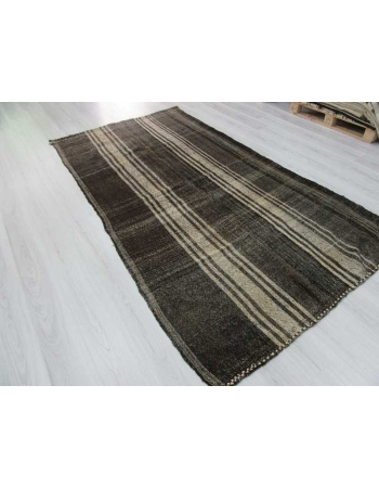 Vintage vertical striped black white Turkish kilim rug