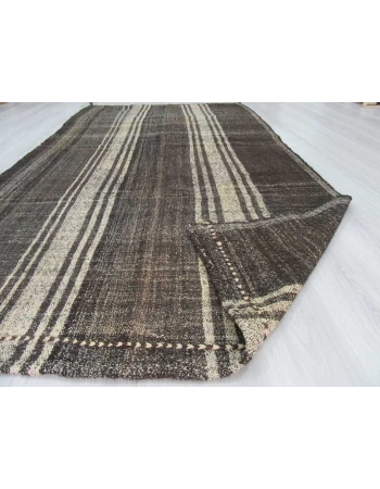 Vintage vertical striped black white Turkish kilim rug