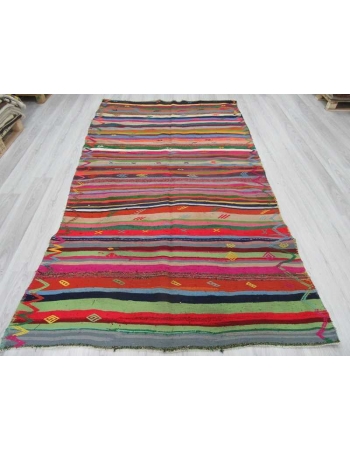 Vintage vibrant striped colors Turkish kilim rug