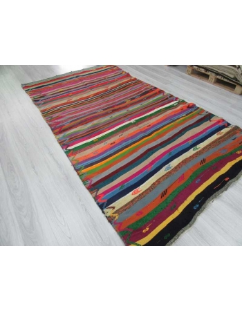 Vintage vibrant striped colors Turkish kilim rug