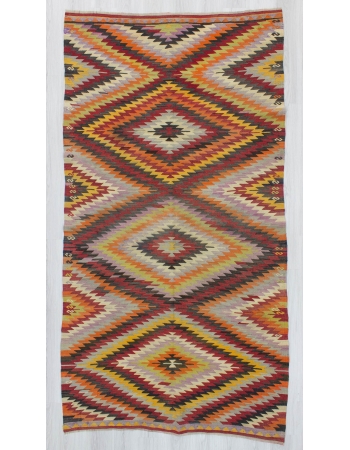 Vintage zig zag designed Turkish kilim rug