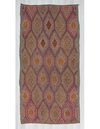 Vintage embroidered Turkish kilim rug