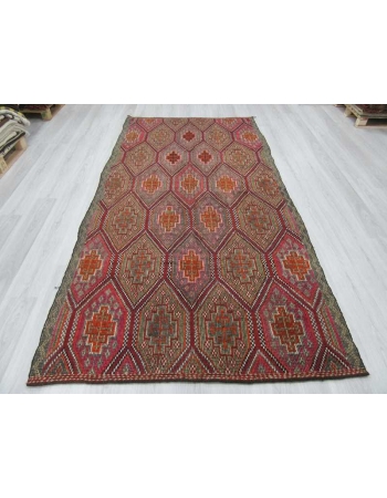 Vintage embroidered Turkish kilim rug