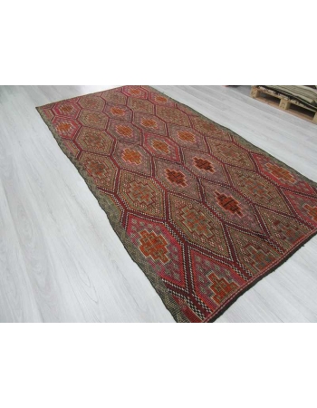 Vintage embroidered Turkish kilim rug