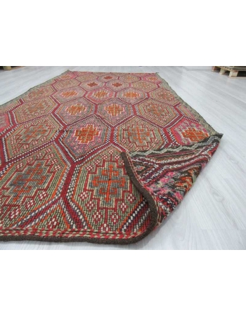 Vintage embroidered Turkish kilim rug