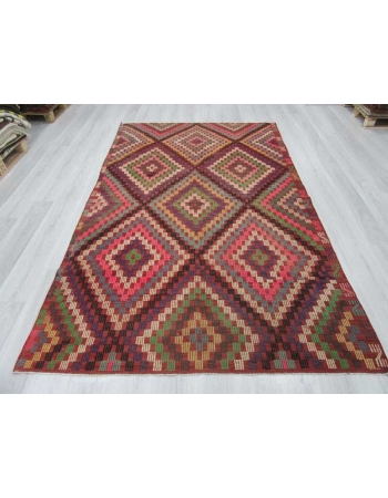 Vintage embroidered Turkish kilim rug