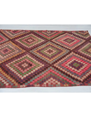 Vintage embroidered Turkish kilim rug