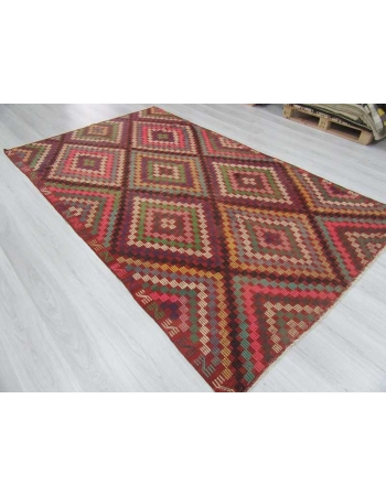 Vintage embroidered Turkish kilim rug