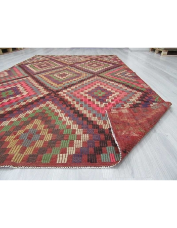 Vintage embroidered Turkish kilim rug