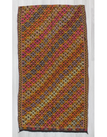 Vintage embroidered colorful Turkish kilim rug