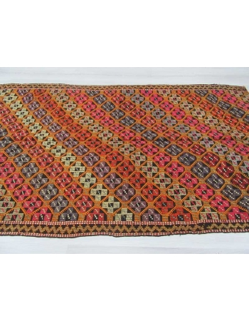 Vintage embroidered colorful Turkish kilim rug