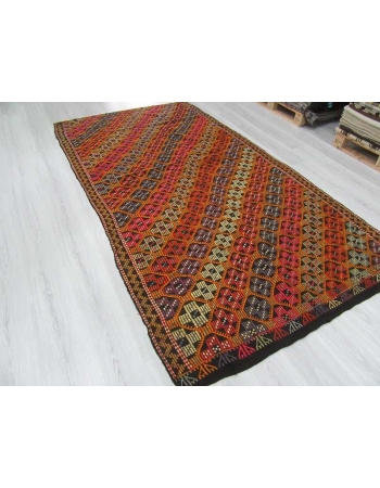 Vintage embroidered colorful Turkish kilim rug