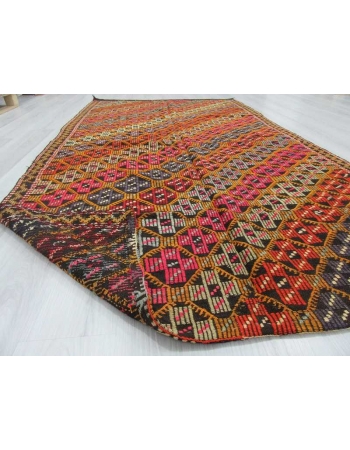 Vintage embroidered colorful Turkish kilim rug