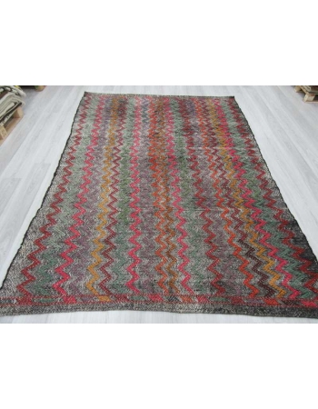 Vintage decorative embroidered Turkish kilim rug