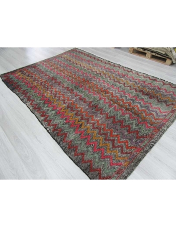 Vintage decorative embroidered Turkish kilim rug