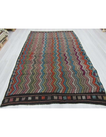 Vintage decorative embroidered Turkish kilim rug