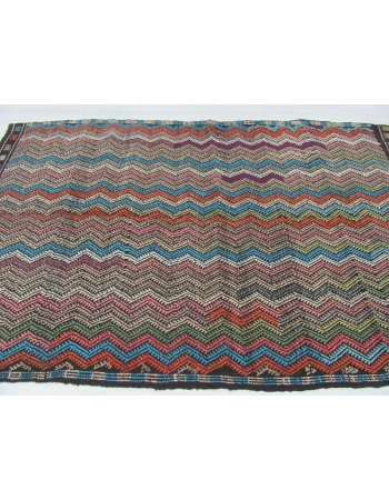 Vintage decorative embroidered Turkish kilim rug