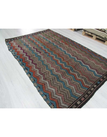 Vintage decorative embroidered Turkish kilim rug