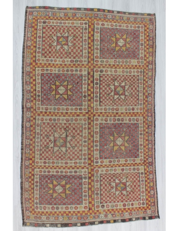 Embroidered vintage Turkish kilim rug