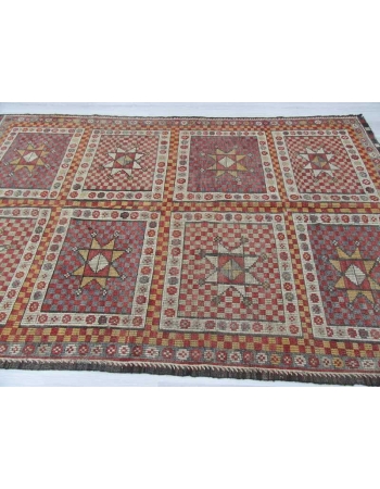 Embroidered vintage Turkish kilim rug