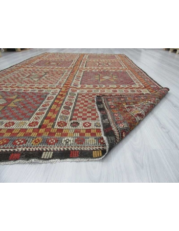 Embroidered vintage Turkish kilim rug