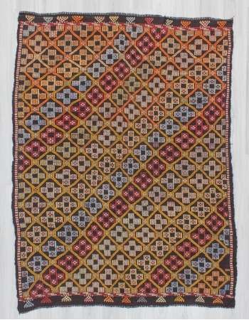 Embroidered Turkish kilim rug