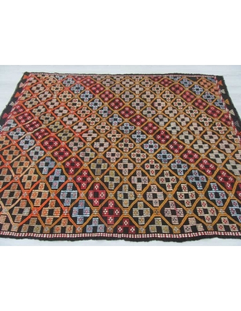 Embroidered Turkish kilim rug