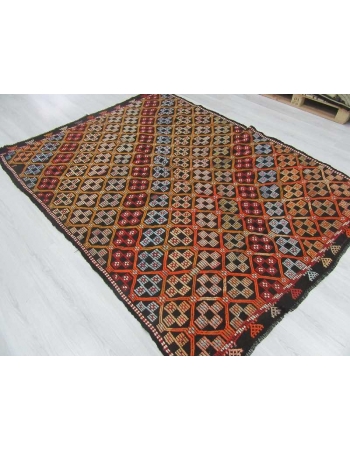 Embroidered Turkish kilim rug