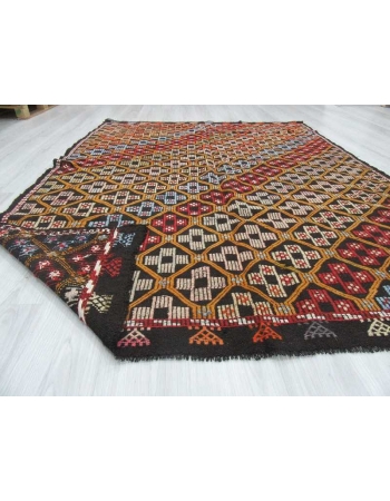 Embroidered Turkish kilim rug