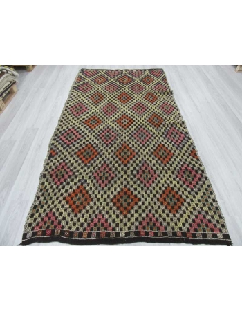 Vintage embroidered Turkish kilim rug