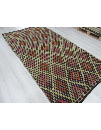 Vintage embroidered Turkish kilim rug