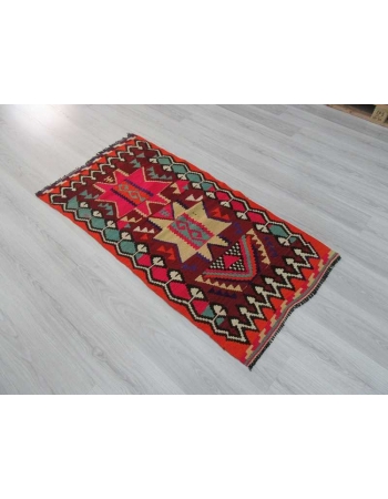 Vibrant colors small Turkish kilim rug