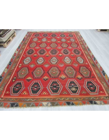 Vintage large decorative Turkish kilim rug