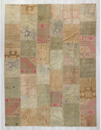 Oversized pastel vintage decorative Turkish patchwork rug