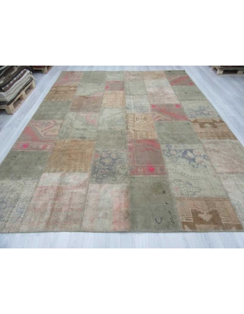 Oversized pastel vintage decorative Turkish patchwork rug