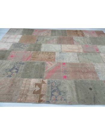 Oversized pastel vintage decorative Turkish patchwork rug