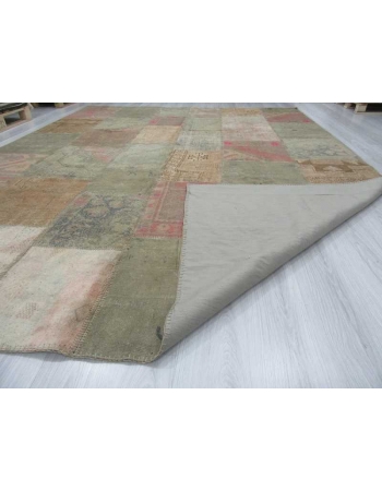 Oversized pastel vintage decorative Turkish patchwork rug