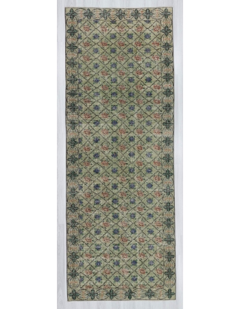 Vintage handknotted decorative soft green Turkish area rug