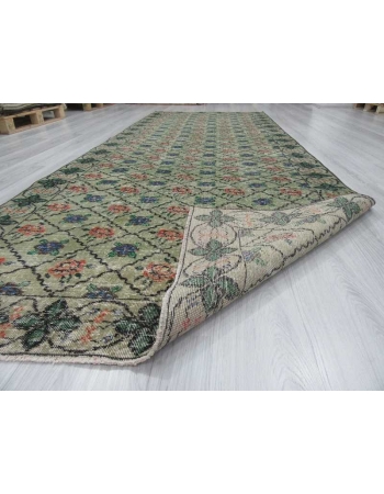 Vintage handknotted decorative soft green Turkish area rug