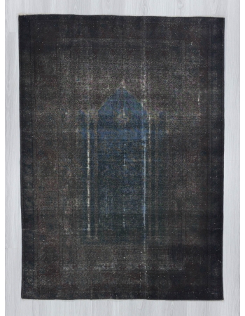 Vintage dark grey overdyed Turkish rug