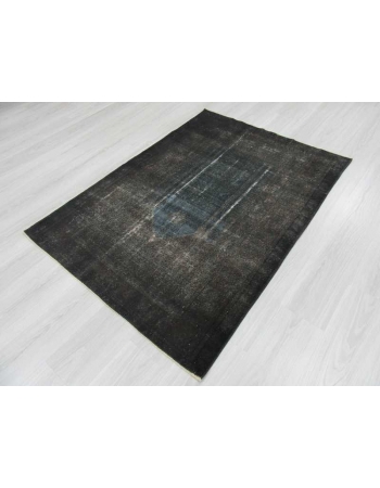 Vintage dark grey overdyed Turkish rug