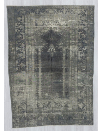 Vintage artificial silk gray overdyed Turkish rug