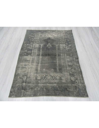 Vintage artificial silk gray overdyed Turkish rug