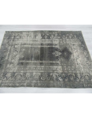 Vintage artificial silk gray overdyed Turkish rug