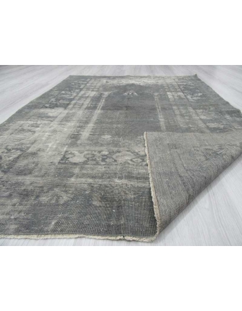 Vintage artificial silk gray overdyed Turkish rug