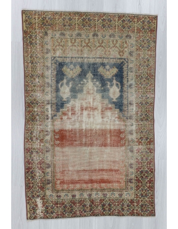 Vintage distressed Turkish prayer rug