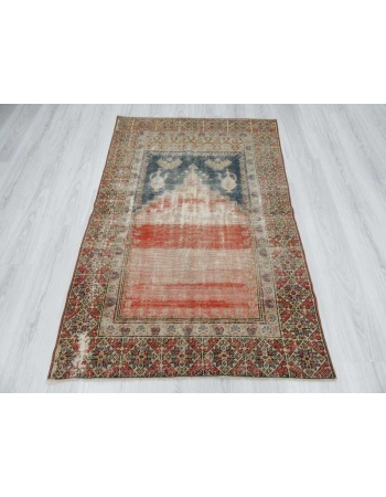 Vintage distressed Turkish prayer rug